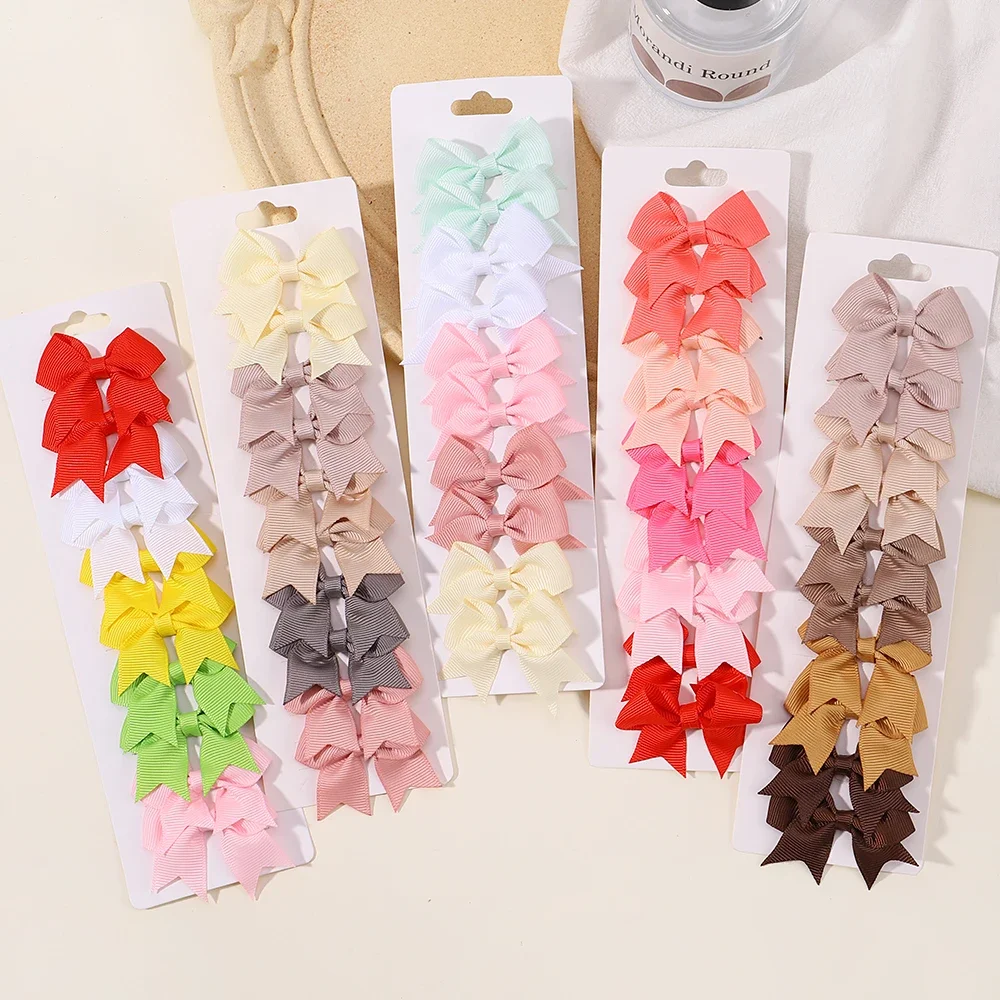 10Pcs/Set New Cute Solid Ribbon Bowknot Hair Clips for Baby Girls Handmade Bows Hairpin Barrettes Headwear Baby Hair Accessories