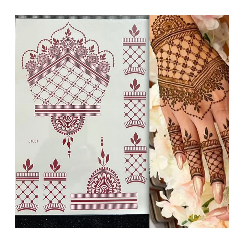 Factory Sale Brown Henna Lace Tattoo Temporary Sticker Body Art Middle East India Hand Back Tattoo Sticker