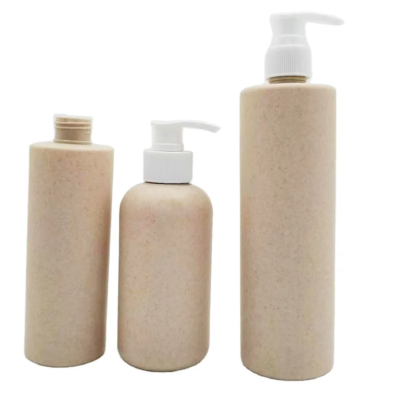 
Biodegradable cosmetic container 300ml wheat straw pla plastic shampoo pump bottle with black pump lid 