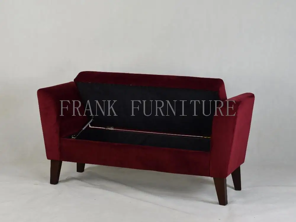 High Quality Red Fabric Bench Modern Rectangular Arm Storage Bench for Living Room Furniture
