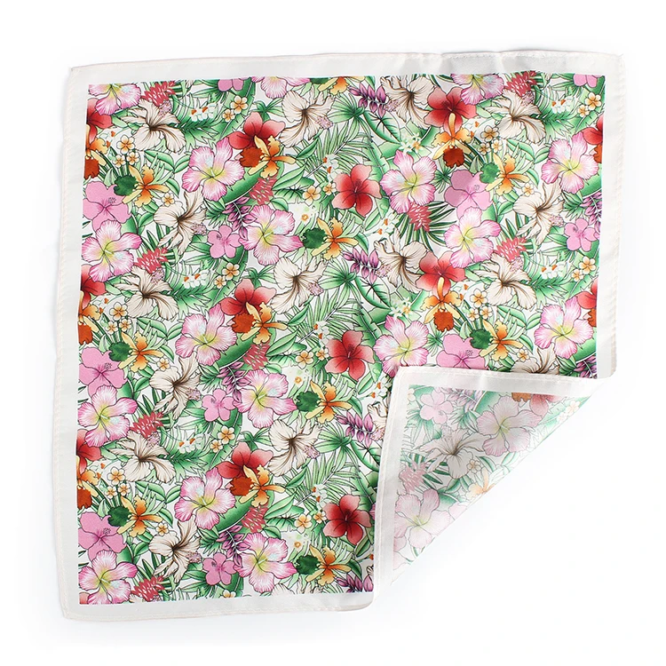 Dacheng Wholesale Chiffon Flower Pattern Printed Handkerchief Silk Pocket Square