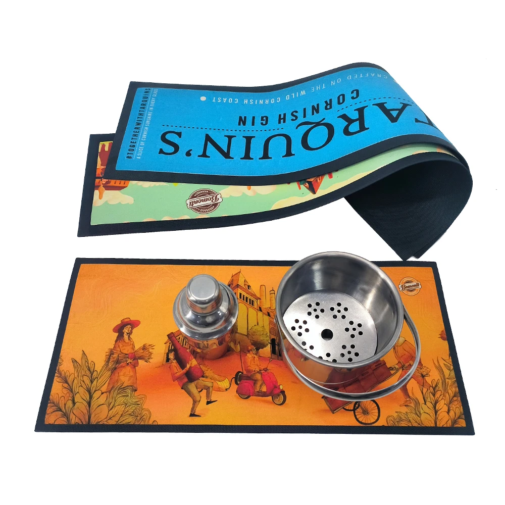 Wholesale Beer mat Anti-slip Natural  Nitrile Rubber bar runner With Bar accessories Custom printing LOGO Bar Spill Mat