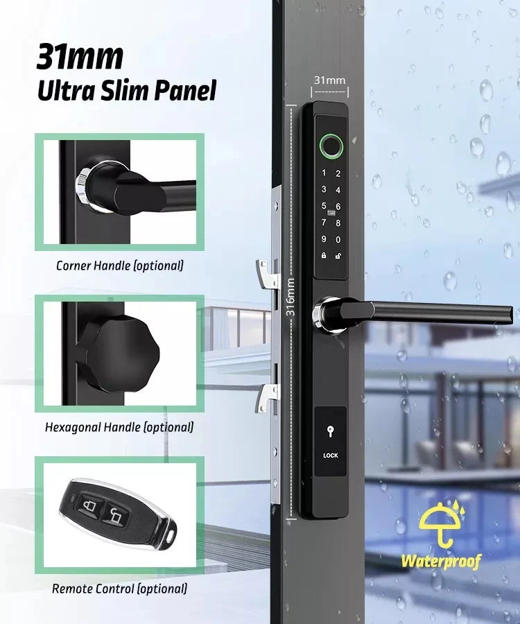Waterproof Anti Theft Smart Slim Door Lock with Fingerprint Password Card Biometric for Intelligent sliding door
