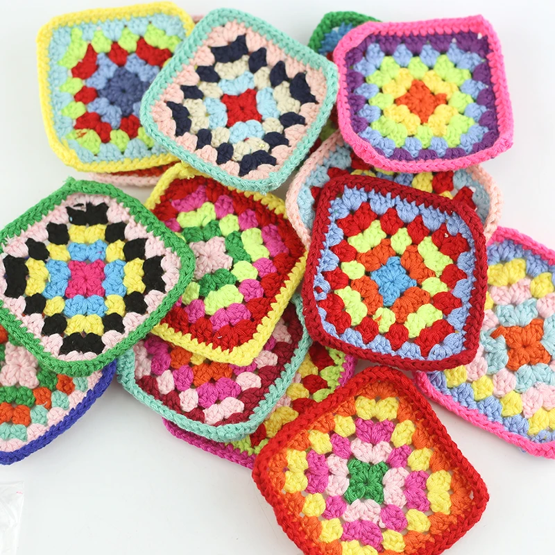 Classic handmade crochet motif trims granny square crochet pocket decoration DIY clothing accessories