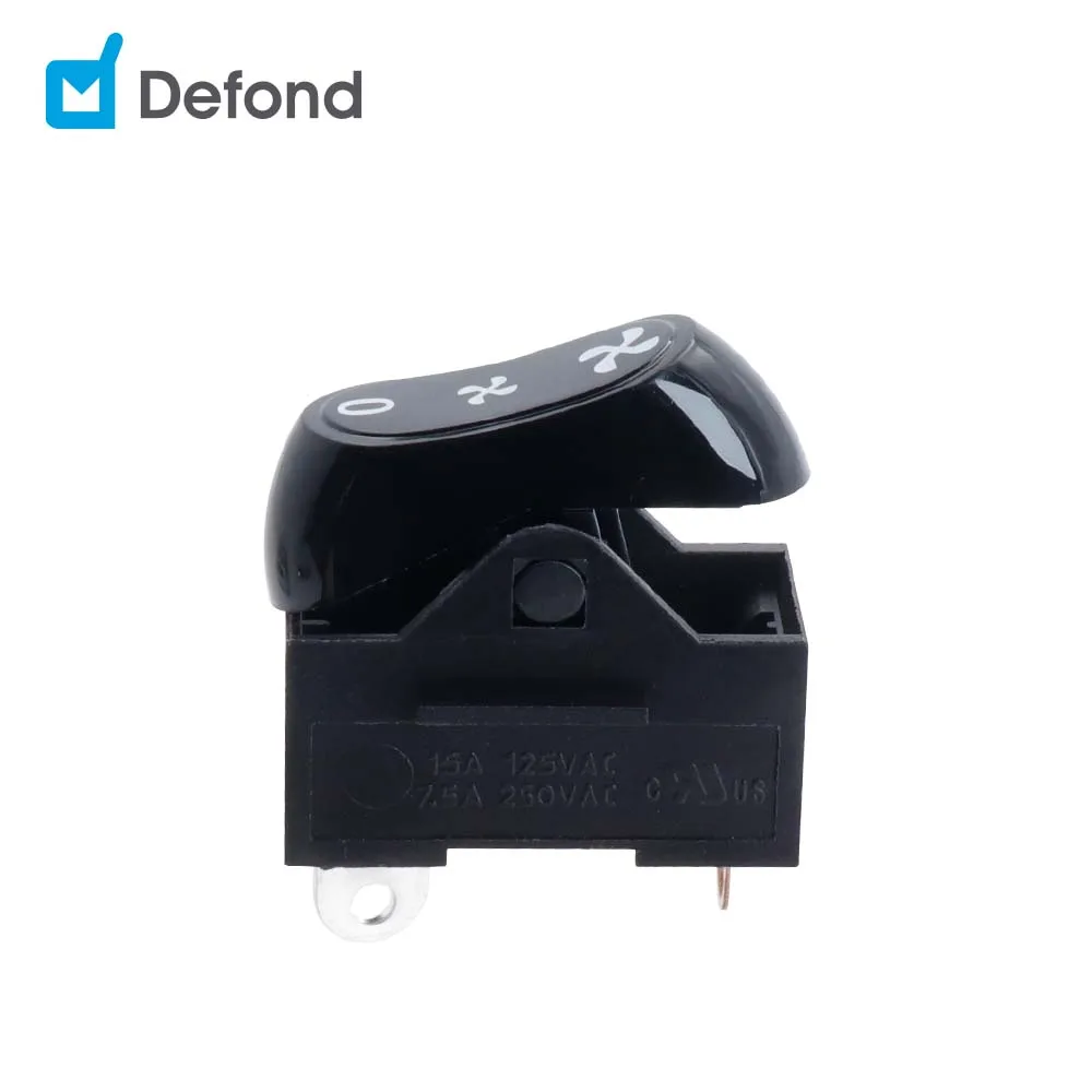 Defond ARG-1215B-P-JKS34-85R SPDT 3 position hair dryer switch 10A 250 T85 5e4 15a 125vac 7.5a 250vac 3 way rocker switches