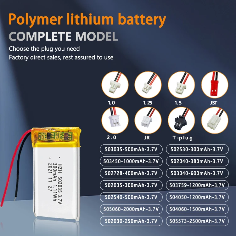 OEM пользовательские 502035 300 мАч 1.11Wh перезаряжаемая литий-ионная батарея для светодиодных огней 300mAh 3 7 V Lipo батарейки