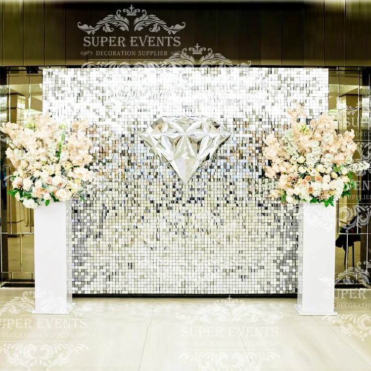Rose Gold Sequin Shimer Wall Panel Clear Wedding Decoration Backdrop Advertising Backdrop Square Sequin Shimmer Wall Panels