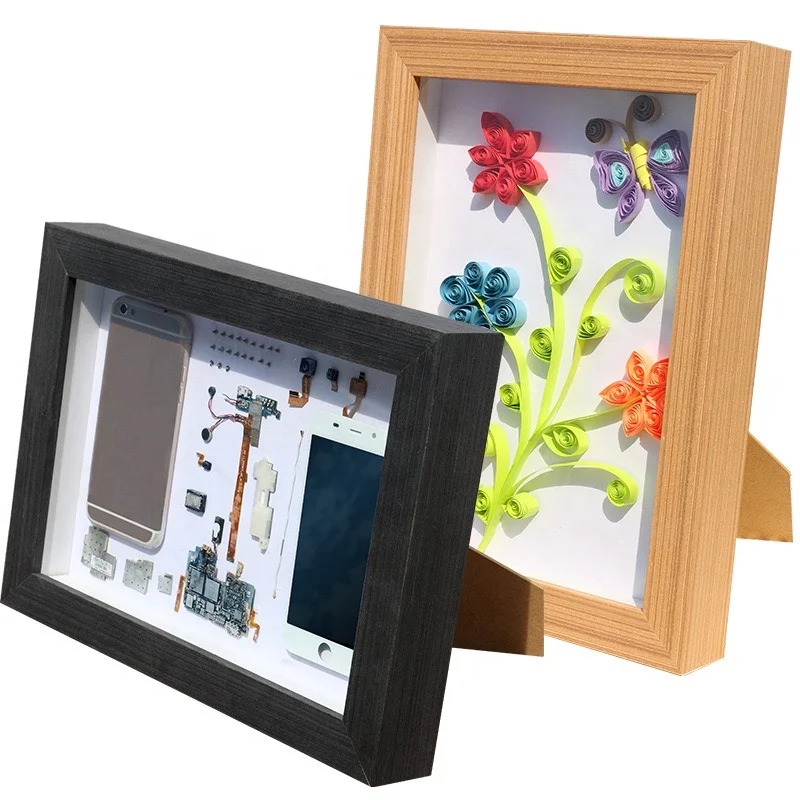 Custom Cheap Pine Wood Shadow Box Picture Mats Frames