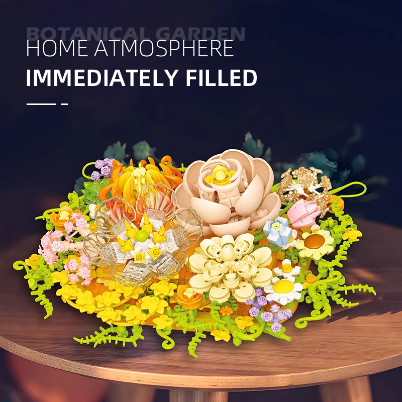 JIESTAR Wildflower Bouquet Building Block Set Plastic Flowers Botanical Diy Toy Unique Office Home Decor Women Girls Gift Set