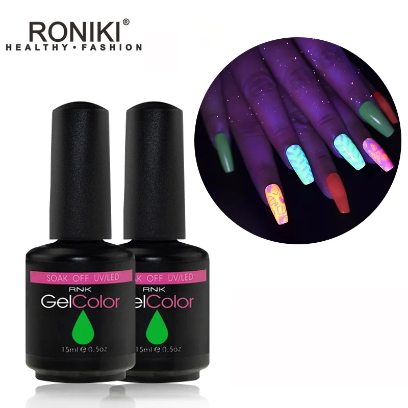 Гель-лак для ногтей RONIKI, фирменная торговая марка, удаляется замачиванием, светится в темноте