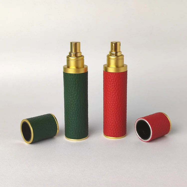 factory cheap new arrival mini travel colored leather perfume pump spray bottle with atomizer tester sample 5 10 15 ml vial