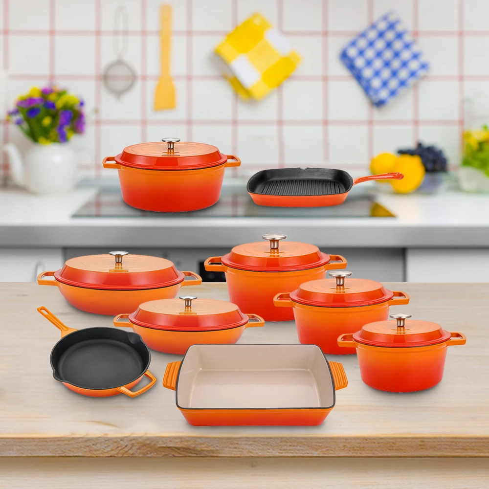 Bright Houseware Purple Cooking Pot Set Customized Cookware Cast Iron Pots and Pans Non-stick Enamel Cast Iron Metal Modern 36cm