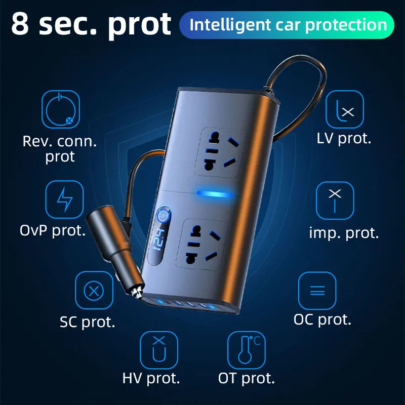 200 Вт автомобильный адаптер USB PD QC3.0 Инвертор постоянного тока 12 В в 110 переменного инвертор с 4 портами