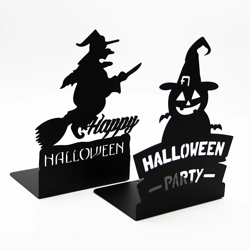 Halloween Theme Custom Design Metal Black Hollow Bookends for Shelves Decorative Holder Book Ends for Heavy Books