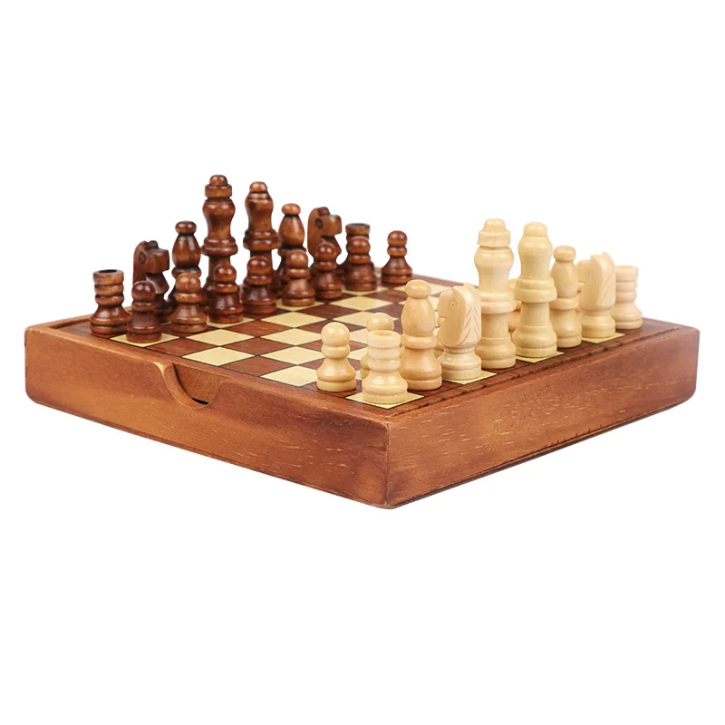 High Quality Custom Wooden Checkers Board Chess Set For Kids Play Game