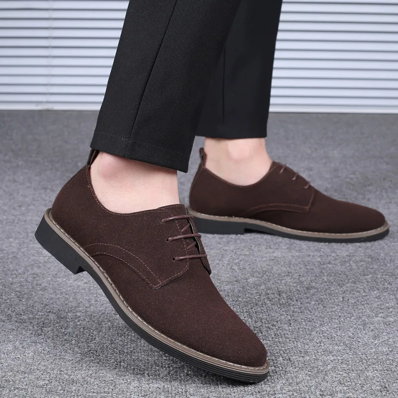 Fashion Sanded Leather Casual Shoes English Style Leather Shoes Men Plus-size Suede Shoes For Man