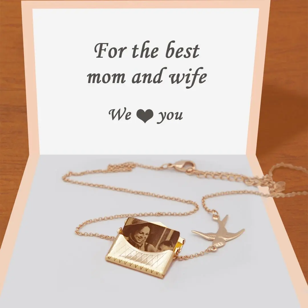Personalized Pigeon Envelope Necklace Custom Photo Necklace Jewelry for women Stainless Steel