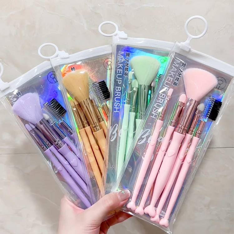 High Quality Vegan Cruelty Free 5pcs Heart Shape Makeup Brush Set Private Label Cosmetic Tool Makeup Brush Eyes Face Brush SY613