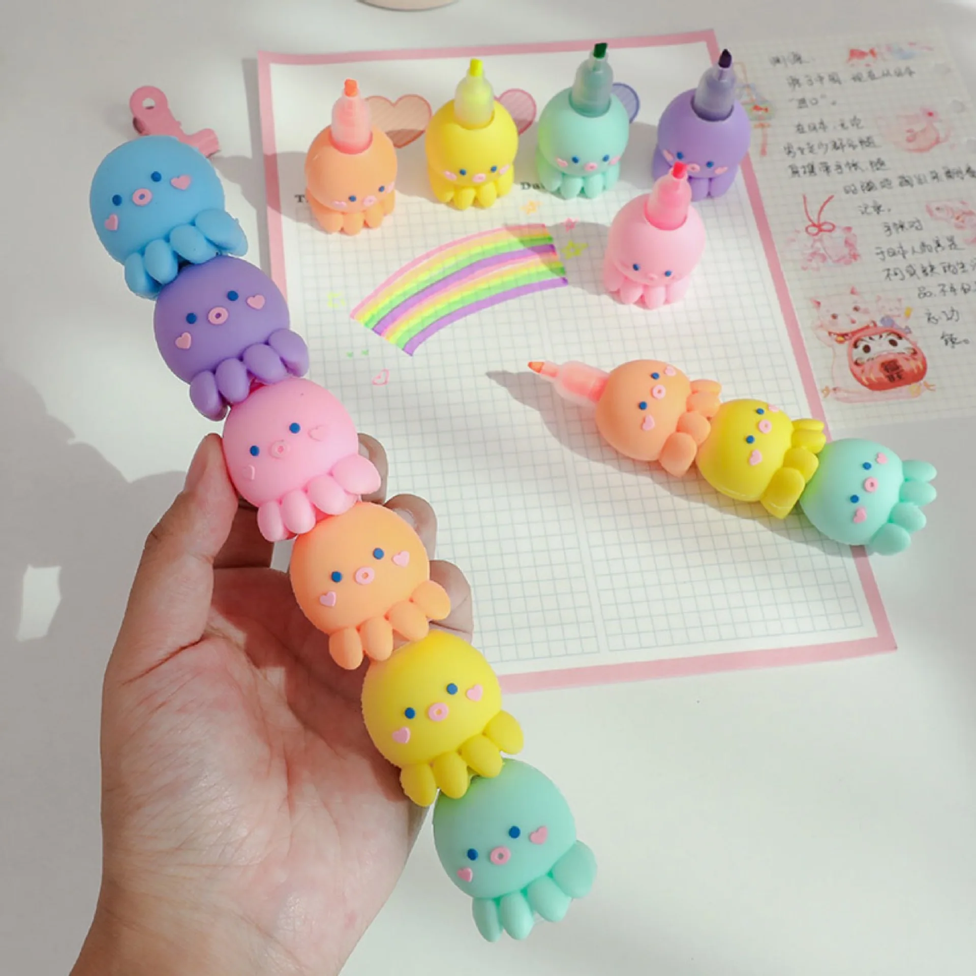 Creative octopus shape highlighter silicone octopus cute stationery focus marker graffiti pen hand pen