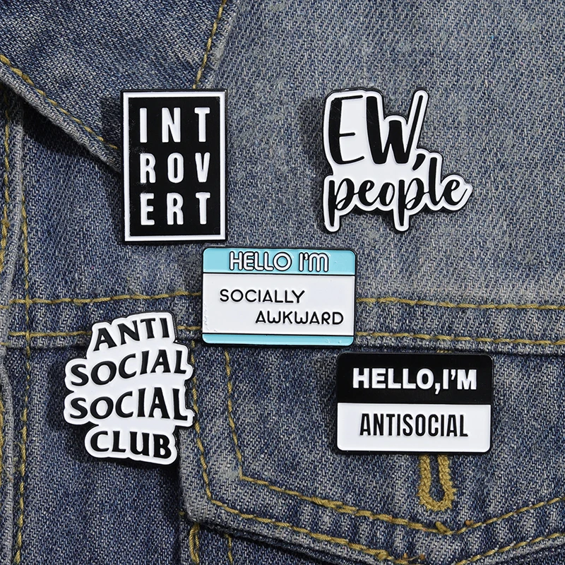 10 Styles social anxiety brooches pins custom made for anti-social introvert metal soft enamel lapel badge cartoon funny gift