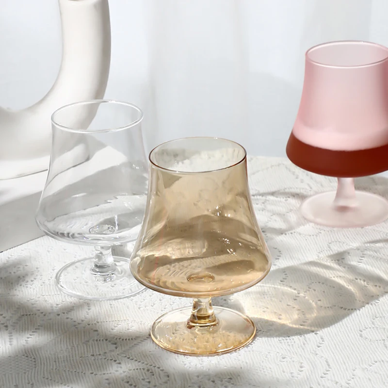 Wholesale Custom Color Frosted Tall Brandy Cognac Glass Tulip Whiskey Glass Short Stem Crystal Tasting Glass
