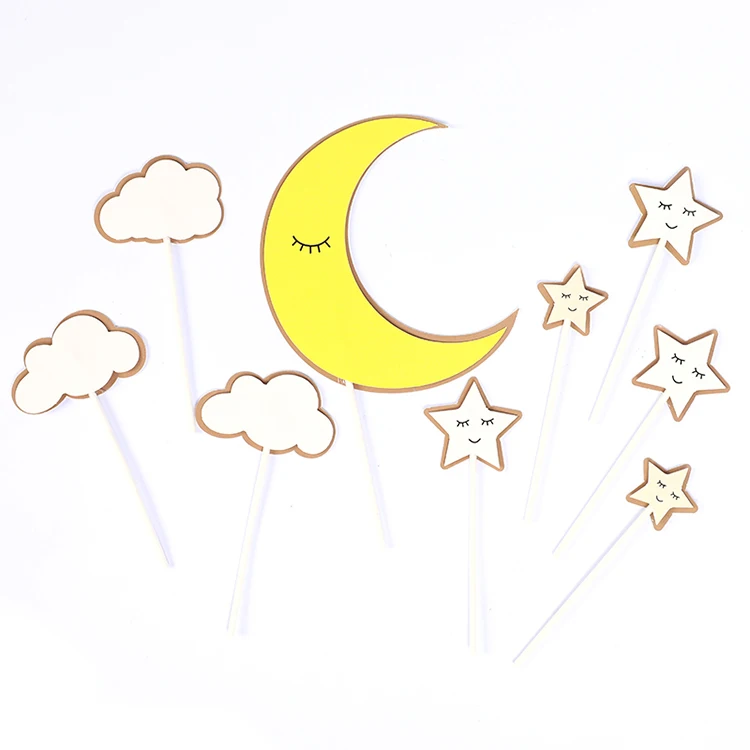 Новые идеи для счастливого дня, топпер для торта, день рождения ребенка, луна, звезды и облака, набор топперов для торта
