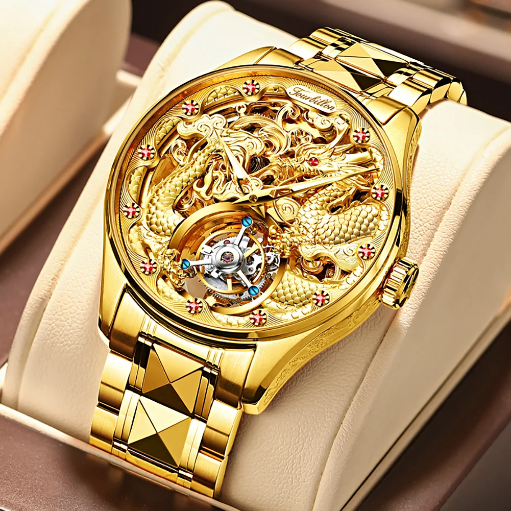 
OUPINKE Luxury Brand Skeleton Mechanical Men Watches Steel wrist Sapphire Automatic Watch High-end status symbol for men 