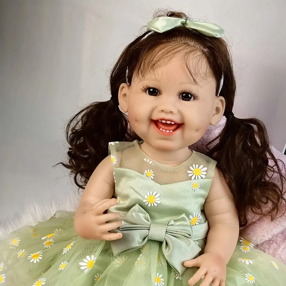 Real baby dolls bebe reborn silicone 55cm smile reborn dolls lifelike full silicone bath toy for kids birthday gift