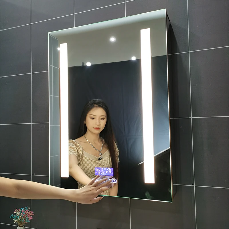 Factory customized led mirror door aluminum alloy medicine cabinets touch sensor light CCT3000K-6000K bathroom wall cabinet
