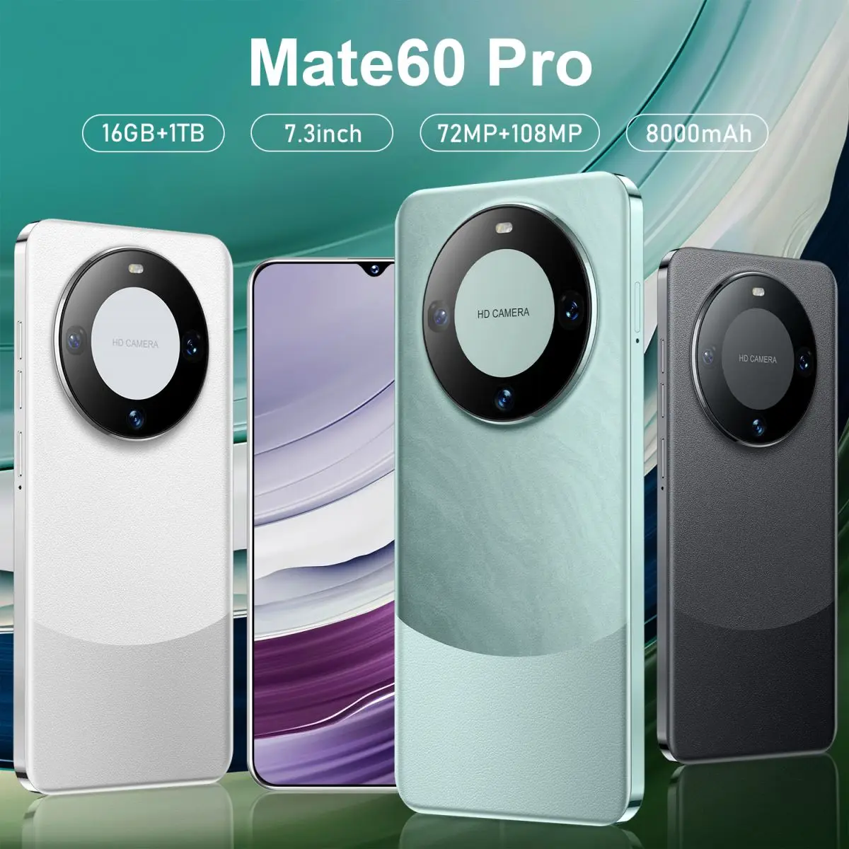 Лидер продаж Оригинальный разблокированный аккумулятор Mate 60 Pro 7 3 дюймов 16 ГБ + 1 ТБ 72МП 108 МП 8000 мАч мобильный телефон Android