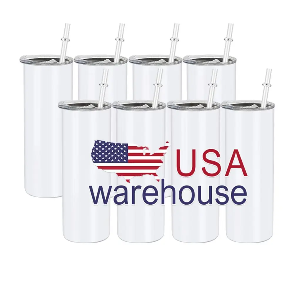 us warehouse Double Wall 15oz 20oz 30oz stainless steel sublimation blanks skinny tumbler straight with straw
