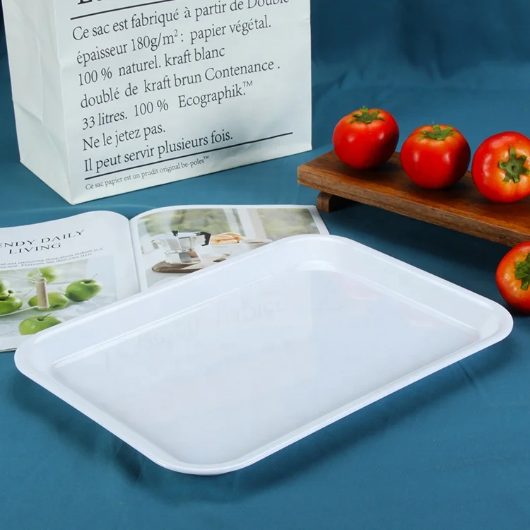 Wholesale Custom Logo Unbreakable Plastic Melamine Plain Blank Food Serving Rolling Tray