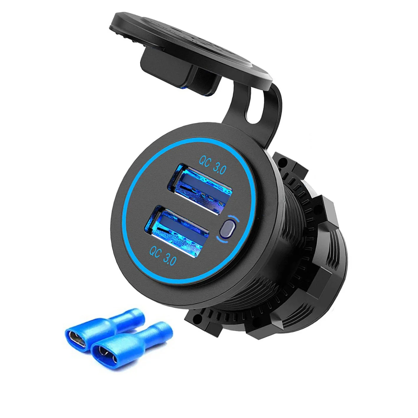 3.0 A female usb car panel mount charger to car bus motorcycle boat with switch 30W quick charge 2 in 1 dual 2 USB