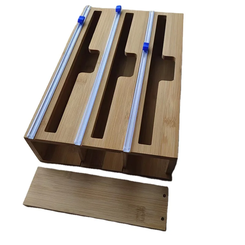 Online Hot Sale 3 in 1 Bamboo Expandable Kitchen Foil Wrap Sandwich Tea Grocery Ziplock Bag Storage Drawer Organizer Box
