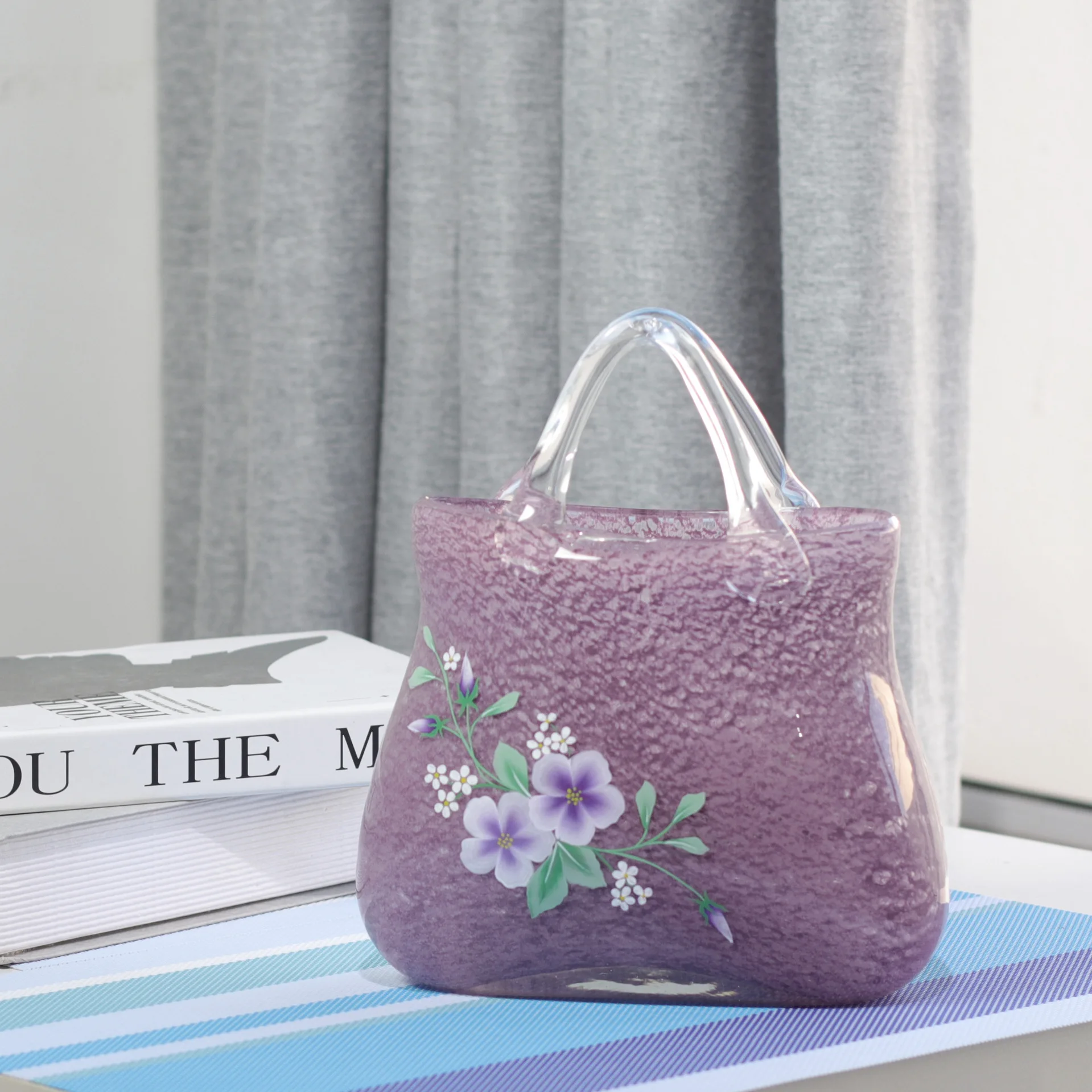 Purple wavy skirt edge handmade glass handbag vase decor home desktop decoration ornament creative pendant handicrafts