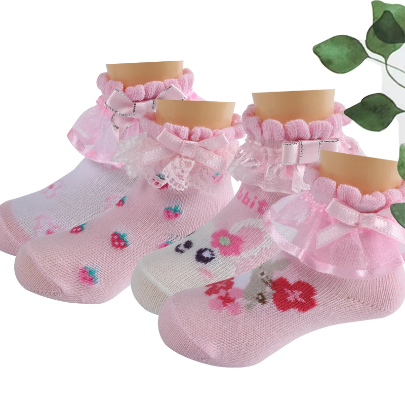 Wholesale cute baby girl lace stockings two pairs of comfortable baby decorative socks Newborn baby