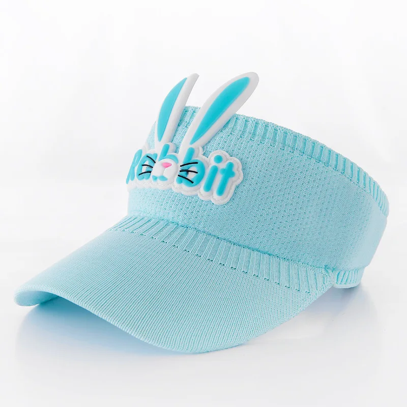 2024 Cheap Price Summer Kids Beach Sun Hat Cute Rabbit Empty Top Big Brim Hat Visor Cap