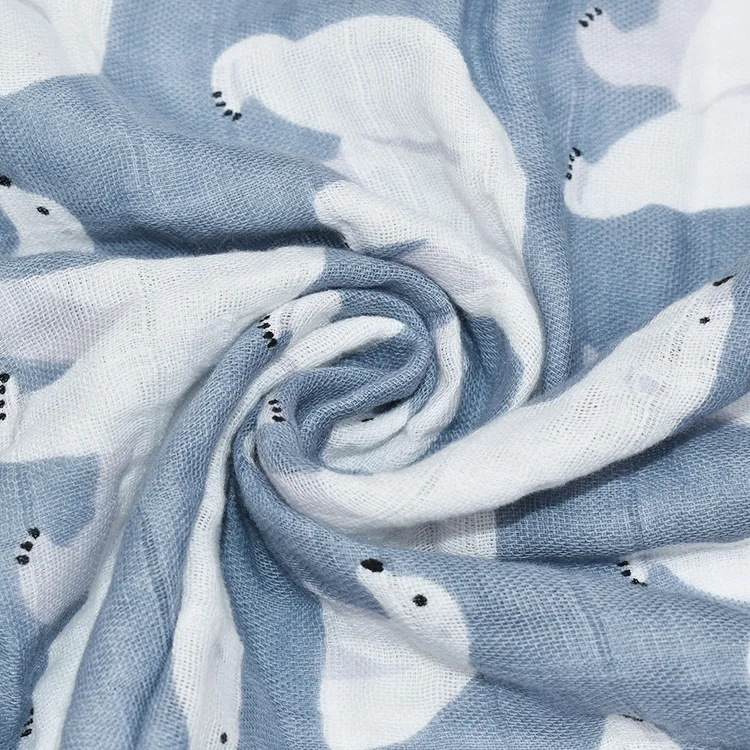 Hot Selling 120*120cm Leaves Printed Newborn Swaddle Blanket Breathable Animals Print Bamboo Cotton Muslin Swaddle Baby Blanket