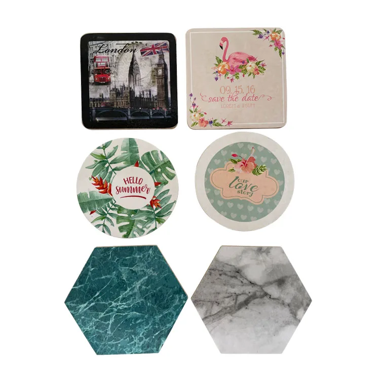 Cheap Hard Cork Back Mdf Wood Print Tea Coffee  Cork coaster Set