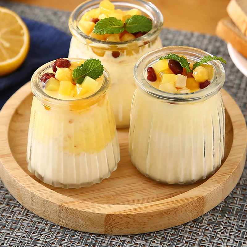 Different Size  Glass Bottle 100ml 150ml 200ml Little And Dainty Pudding Bottle With Plastic Lid