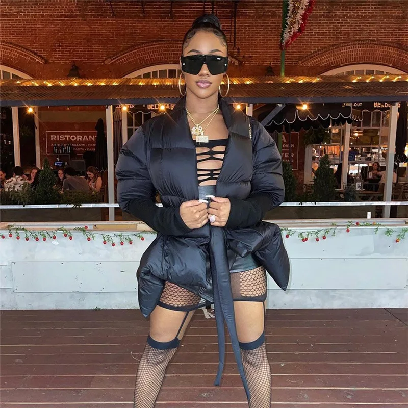 Зимняя теплая хлопковая куртка, однотонное пальто с темной пряжкой и бантом, пальто с большим ремнем, авангардное для женщин, для улицы и поездок