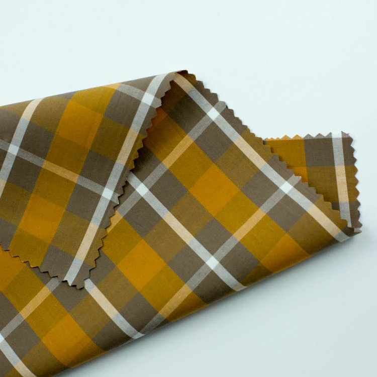 Famous Brand 100% Pure Cotton Yarn Dyed Orange Check Fabric Stretch Woven Fabric Supplier Shirts Plain Style Coated Lining