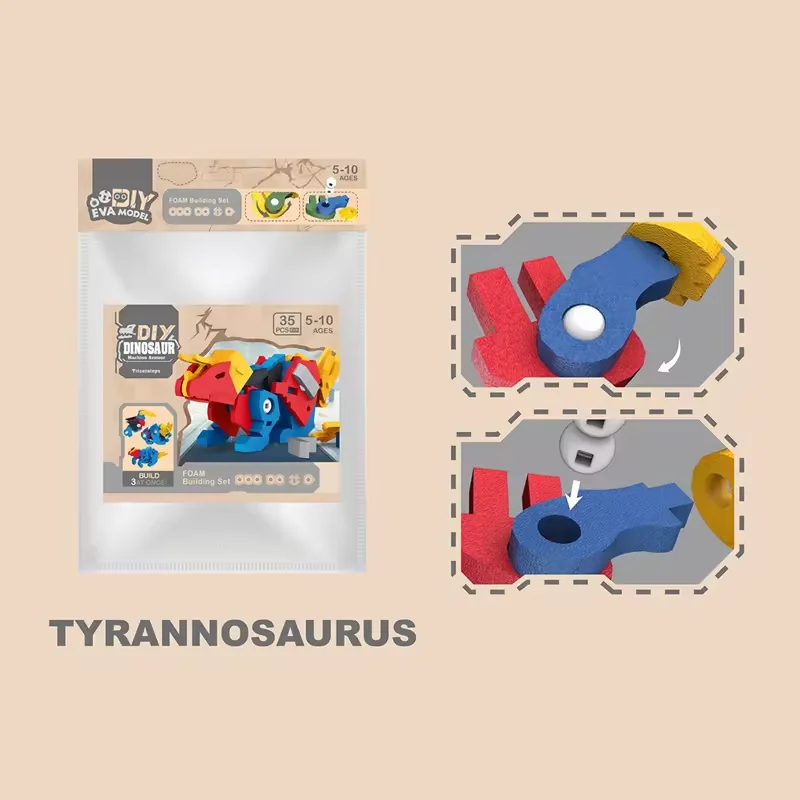 New product 35pcs diy children puzzle game hot sale assembly 3d puzzle dinosaur armour model puzzle foam