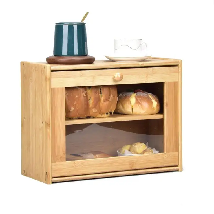 Kitchen supplies multifunctional household bamboo cabinets large capacity double-layer bread storage box
