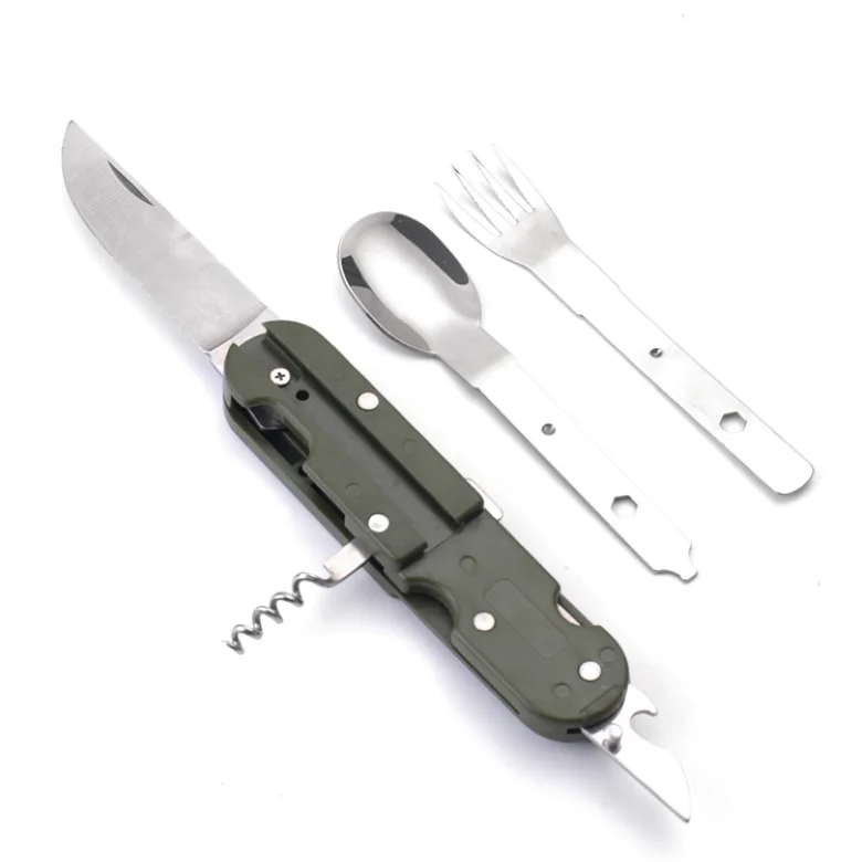 
Stainless Steel Multifunctional Folding Tableware Outdoor Camping Portable Cutlery Set Knife Fork And Spoon 