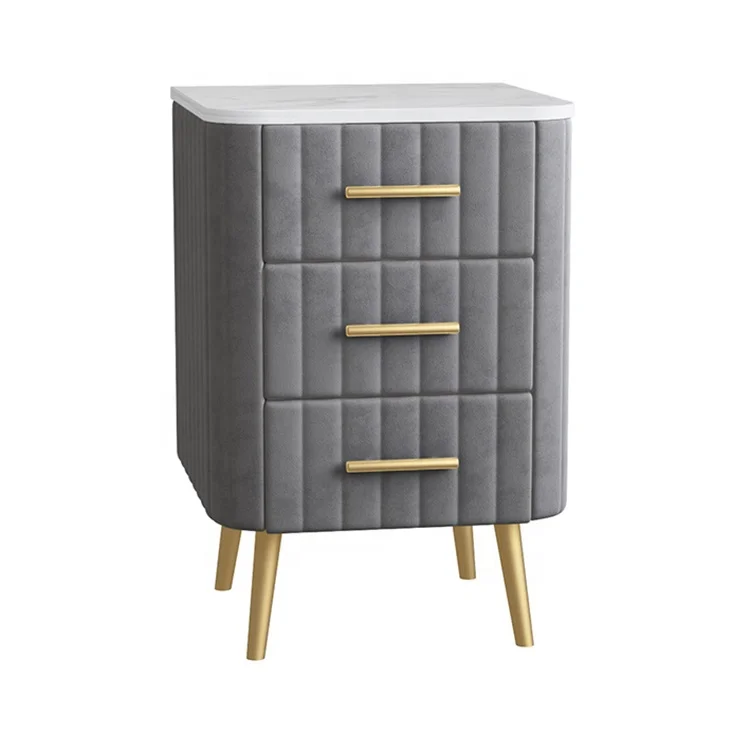 Factory Wholesale Nordic Light Luxury Bedside Table Classic Hot sale Bedroom Cabinet Fashion Marble Top Velvet Nightstand