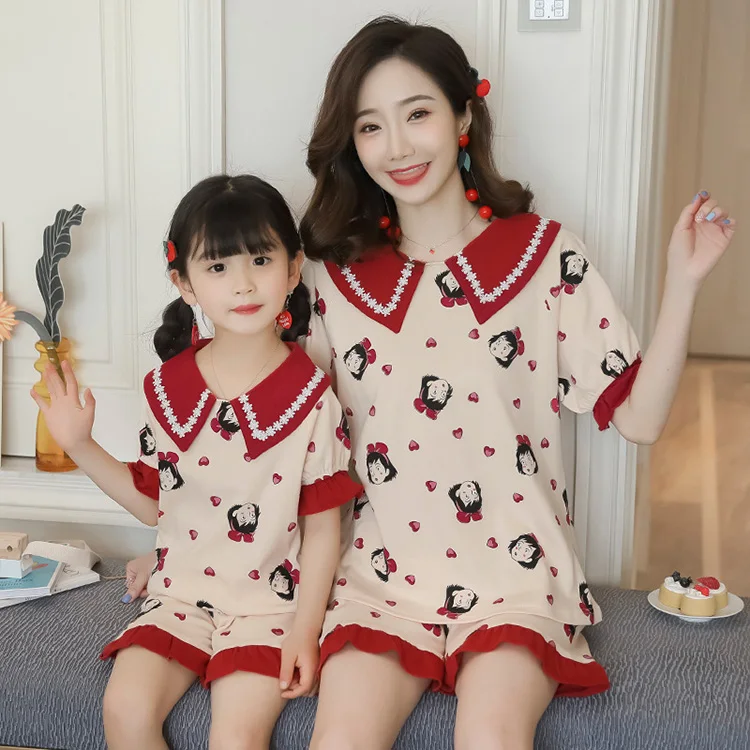 Хлопковые Пижамные комплекты mommy and me летняя Пижама для женщин девочек и
