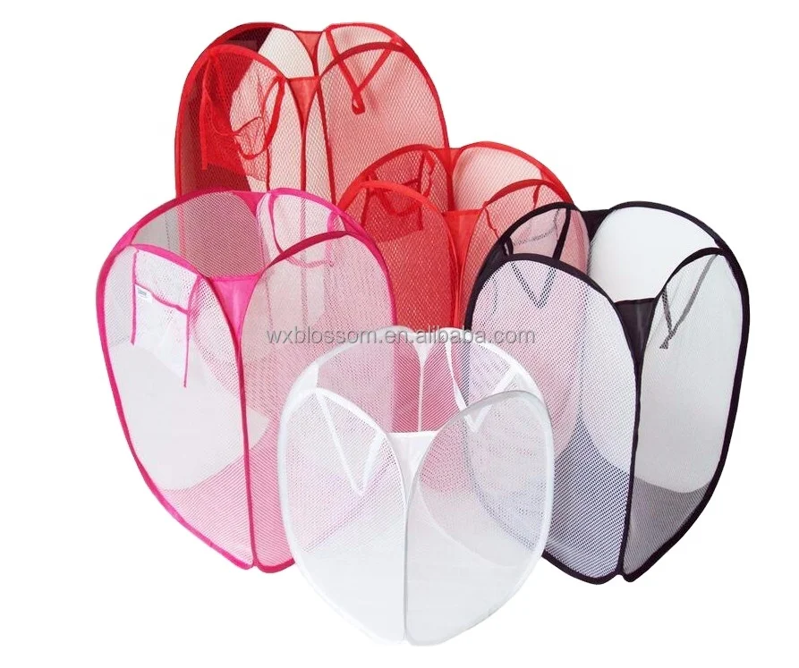 Wholesale polyester foldable mesh nylon laundry basket