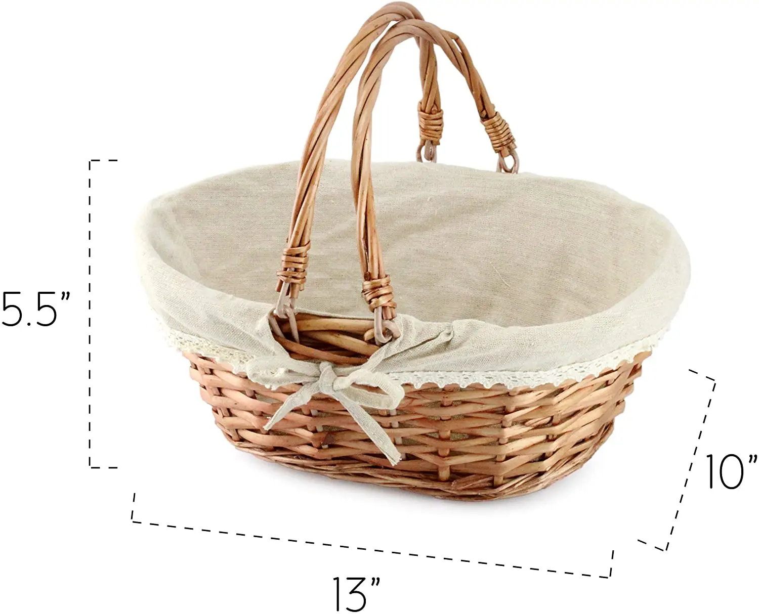 Wicker Basket with Handles for Easter, Picnics, Gifts, Home Decor and More, 13 x 10 x 6 Inches