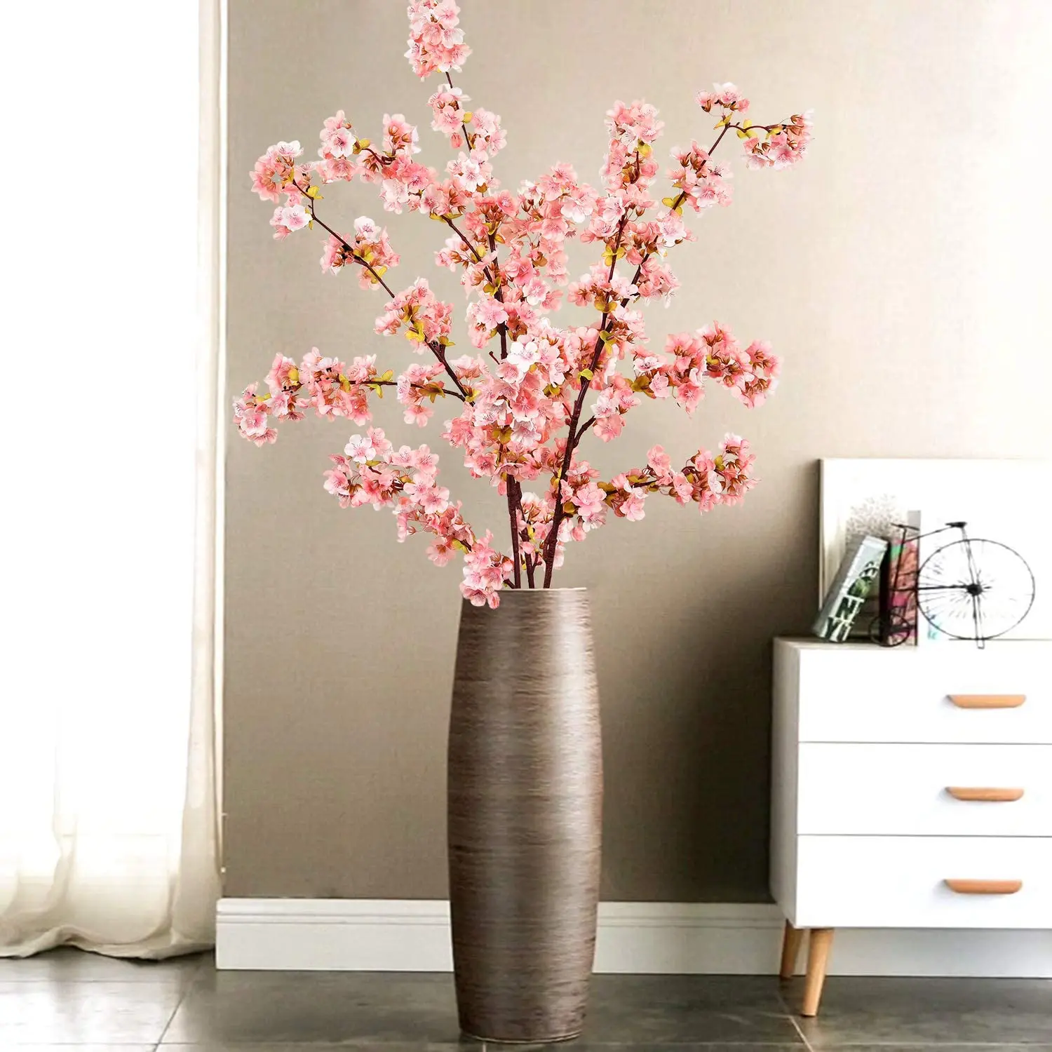 Cherry Blossom Stems Flowers Artificial Simulation Flower Long Stems Silk Tall Faux Flower Large Dogwood Blossoms Vases